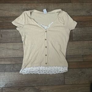 Lace top, beige color shirt
